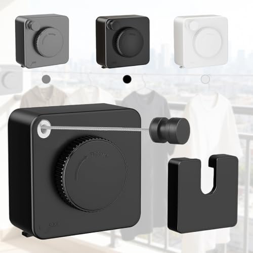 Retractable Clothesline Indoor, Non-Sagging Outdoor Clothes Line Retracting Heavy Duty Clothes Drying Laundry Line Wall Mounted Stainless Steel Line-15.7 Feets(Square-Black) - color: Black