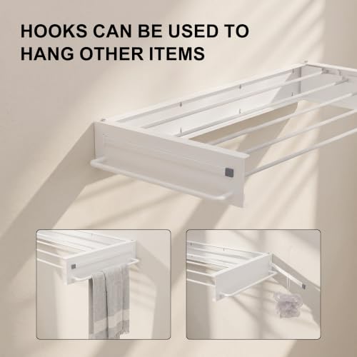 JOOM Wall Mounted Clothes Drying Rack,31.5 Inch Foldable Rack,White,Poles - size: 31.5in-Poles