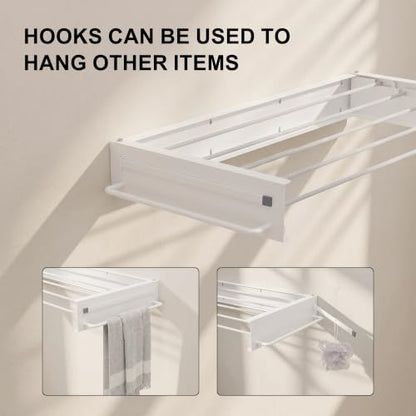 JOOM Wall Mounted Clothes Drying Rack,31.5 Inch Foldable Rack,White,Poles - size: 31.5in-Poles