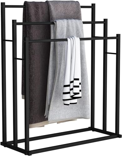 Honiter Towel Racks for Bathroom, 3 Tier Free Standing Towel Rack, Blanket Drying and Display Rack for Oversized Bath Towels Bathroom Accessories, Next to Tub or Shower - color: Black, size: 3 Tier