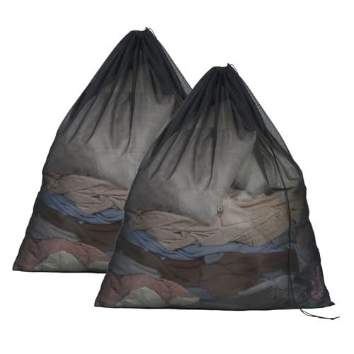OTraki Ex-Large Mesh Laundry Bags 36x43 Inch Drawstring Laundry Bag 2 Pack Dirty Clothes Mesh Net Bag Heavy Duty Travel Storage Organize Bag for Hotel Beach,Don't Drying, Melting 140-176℉ Black - size: 36 x 43 inch