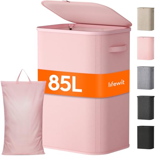Lifewit 85L Large Laundry Hamper with Lid, Removable Inner Bag, Pink - color: Pink, size: 85L