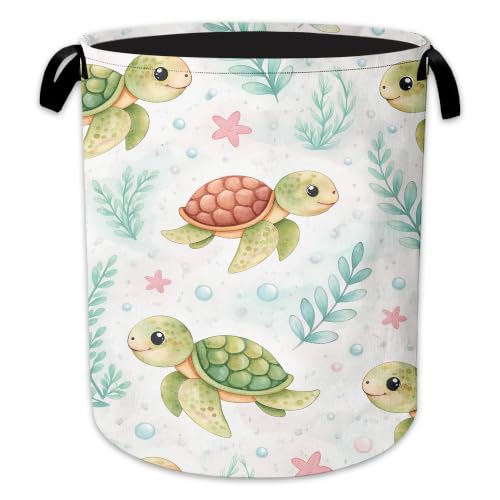 Sea Turtle Laundry Basket Oxford Cloth Ocean Plants Laundry Hamper With Handle Foldable Portable Clothes Storage Basket Storage Bag For Laundry Room/Bathroom/Bedroom/Dormitory 20.8"x16" - color: Sea Turtle, Ocean Plants