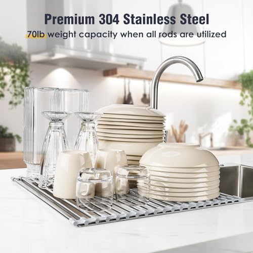 Tomorotec Roll Up Dish Drying Rack Over Sink, 304 Steel, 21x15.5, Marble - color: Marble, size: 21 x 15.5 in