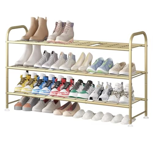 LINZINAR 3 Tier Long Shoe Rack for Closet Metal Shoe Organizer for Entryway - color: Gold, size: 3-Tier