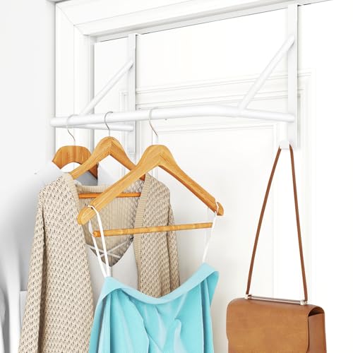 Over The Door Hanger for Clothes, Stainless Door Hangers for Clothing, Over The Door Clothes Drying Rack for laundry, Over Door Hanger Organizer with 2 Hooks for Hanging Towels & Coats, White - color: White, size: 2 Hooks