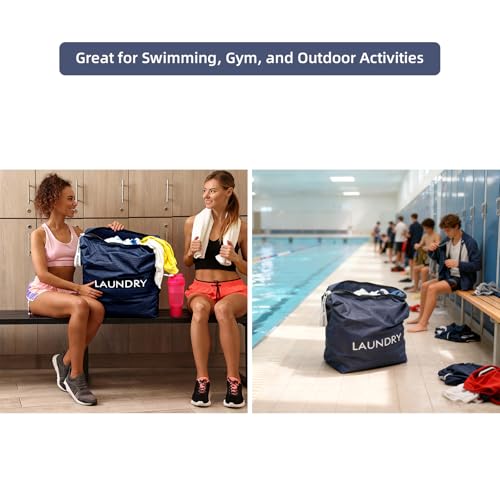 GOGOODA Travel Laundry Bags Reusable Dirty Clothes Bag with Handle - color: Navy Blue