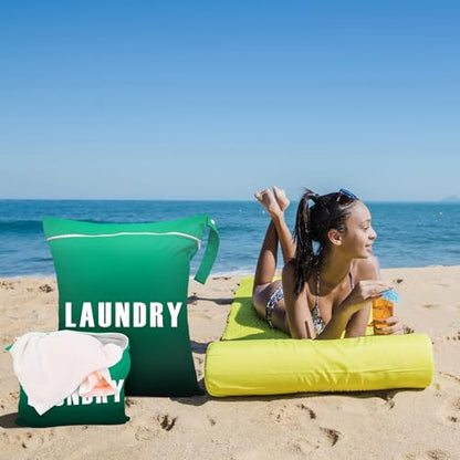 2 Pcs Large Travel Laundry Bags - Waterproof Wet/Dry, Washable, Dirty Clothes, Bathing Suit, Workout, Gym Clothes, Swimming, Yoga (Green+Dark Green) - color: Green+Dark Green