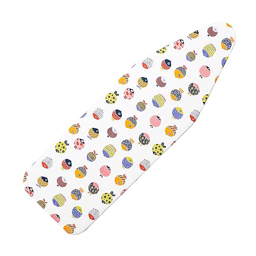 Ironing Board Cover and Pad Standard Size 15" x 54",3 Pairs of Hook and Loop Fastener Straps,Elastic Edges,Cotton Iron Board Cover with Scorch Resistant Thick Padding(White+Fishes) - color: White+fishes