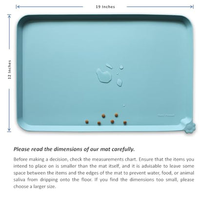 Hoki Found Silicone Non Slip Pet Food Mats - Dog Cat Bowl Placemats - Waterproof for Carpet - Light Turquoise - color: Light Turquoise, size: 19" x 12"
