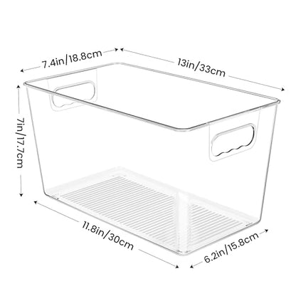 YIHONG 4 Pack Clear Storage Bins, Pantry Organizer Bins with Handle, XL - size: XL(13"L x 7.4"W x 7"H)