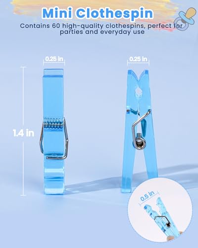 60Pcs Mini Clothespins for Baby Shower Games, Blue Clothes Pins 1.4 Inch - color: Blue Transparent