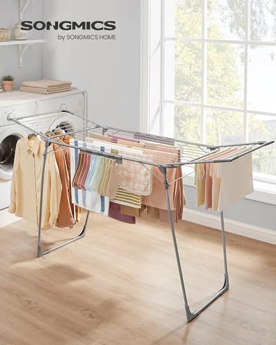 SONGMICS Clothes Drying Rack, Foldable, Heavy Duty, Space Saving - color: Gray, style: 2 Gullwings（22.2"D)