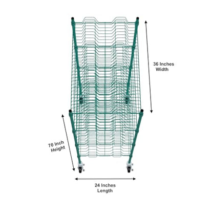 PRO&Family 24" x 36" Mobile Green Epoxy 4-Tier Commercial Drying Rack with Casters – Heavy Duty Wire Shelving for Dish Drying, Kitchen Storage & Food Service Use (1 1/4" Slots) - size: 24" x 36" Mobile
