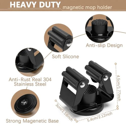 3-H 8 Pack Magnetic Broom Holder with 8 Pack Mini Magnetic Hooks,Black - color: Black, size: 8pc+8pc42mm-Magnet)