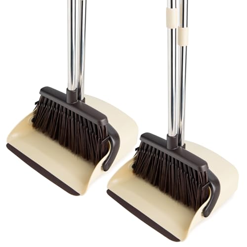 2-Pack Broom and Dustpan Combo Set,51" Long Handle,Beige - color: Beige 2-pack