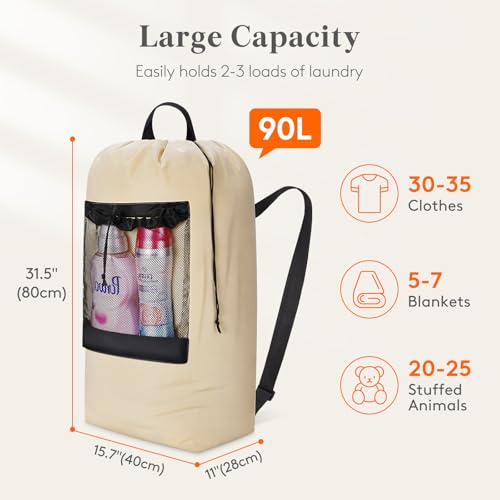 Lifewit Laundry Bag Backpack Travel, 90L, Khaki - color: Khaki, size: 90L