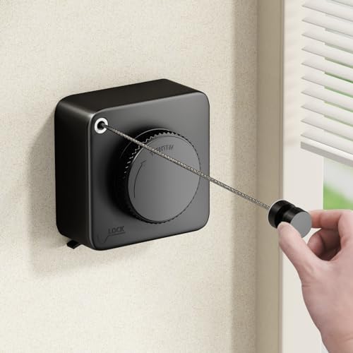 MUSTORN Retractable Clothesline Indoor, Non-Sagging Outdoor Clothes Line Retracting Heavy Duty Clothes Drying Laundry Line Wall Mounted Stainless Steel Line-13.8 Feets(Black) - color: Black