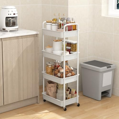 MOYIPIN 4-Tier Plastic Rolling Utility Cart with Handle,White - color: White, size: 4-Tiers without cups