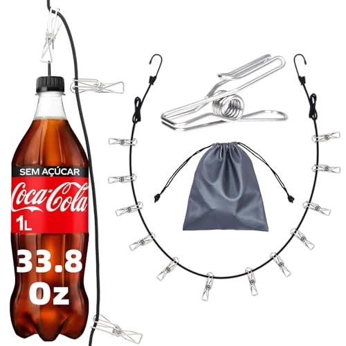 Travel Clothesline with Non-Slip Hook Clips (12pcs 304 Stainless Steel) Portable Clothes line for Cruise Ship/Beach Vacation/Camping Essentials (Patent Pending)