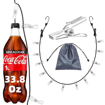 Travel Clothesline with Non-Slip Hook Clips (12pcs 304 Stainless Steel) Portable Clothes line for Cruise Ship/Beach Vacation/Camping Essentials (Patent Pending)