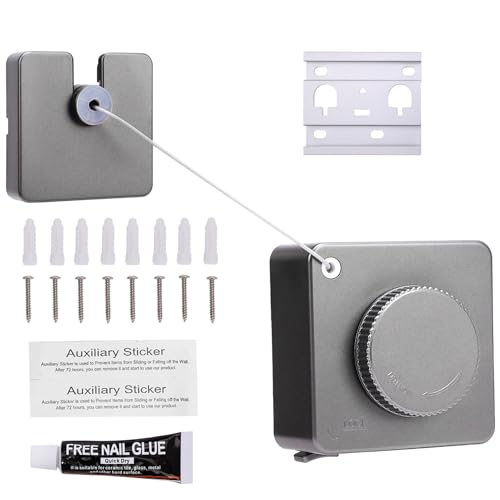 Retractable Wall-Mounted Indoor Clothesline, Stainless Steel Retractable Dryer Clothesline Convenient Non-Sagging ABS Drying Rope for Laundry Room Balcony Bathroom, 20kg Weight