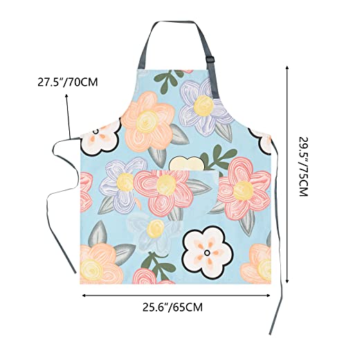 2 Pack Floral Apron for Women with Pockets, Adjustable Cotton Chef Aprons for Kitchen, Cooking, BBQ & Grill - color: Orange/Floral