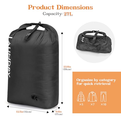 Compression Laundry Bag, Waterproof Travel Storage for Dirty Clothes - color: Black, size: Large