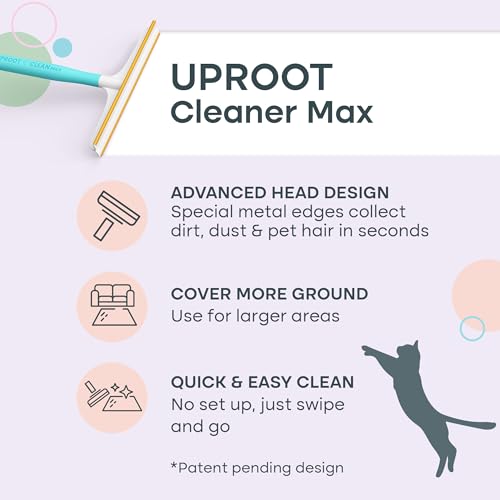 Uproot Cleaner Max Dog Hair Remover for Car & Carpet - Rake for Pet Hair Removal - 2X Faster Than Uproot Cleaner Pro - Cat Remover for Large Fabrics & Rugs