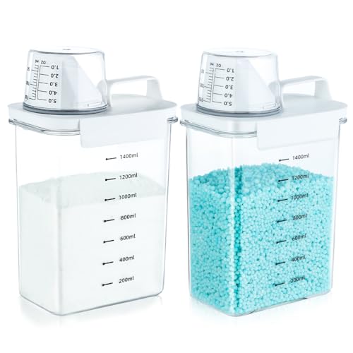 Tokokimo 2 Packs Laundry Powder Container, Laundry Detergent Dispenser with Lids, Laundry Scent Booster Beads Dispenser for Washing Powder, Soda Powder, Grain - color: Small-2 packs