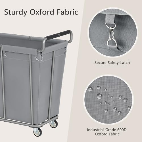 Gewudraw 360L Rolling Laundry Hamper with Wheels, 95 Gallons, Grey - color: Grey, size: 1-Section-360L
