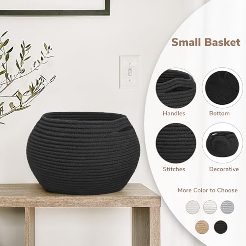Goodpick Round Woven Rope Storage Basket for Shelves, 10" x 8.3", Black - color: Black, size: 10"D x 8.3"H