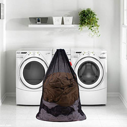 2 Pack Mesh Laundry Bags 24 x 36 Inches Drawstring Bag Black - color: Black