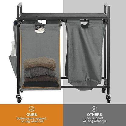 WOWLIVE Double Laundry Hamper with Wheels, Rolling Laundry Basket Organizer - color: Gray, size: 110l (30.0 x 13 x 32 Inches)