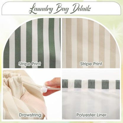 Satinior 2 Pcs Stripe Laundry Bag Backpack for Dorm Travel 29" x 18" Canvas - style: Stripe