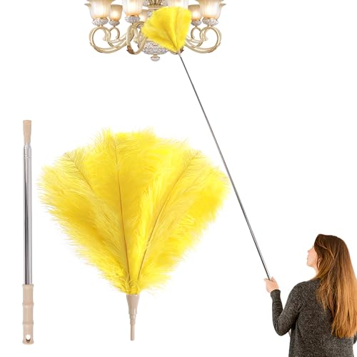 Extendable Ostrich Feather Duster Lengthen Feather Duster Used for Home Cleaning Ceilings（2.1M,Yellow） - color: Yellow, size: 94Inch