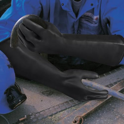 18" Chemical Resistant Gloves, Black Heavy Duty Rubber Gloves - color: 18 Inch