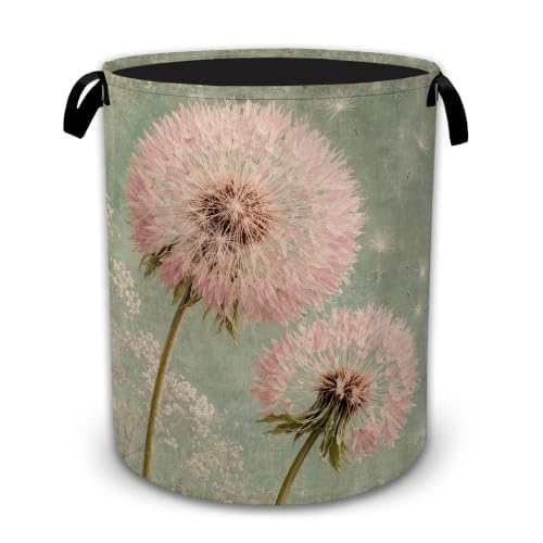 Vintage Dandelion Floral Large Clothes Hamper, Portable Collapsible Laundry Basket with Handles, Freestanding Storage Bin for Bedroom Bathroom Dorm Laundry Room - color: Vintage Dandelion Floral