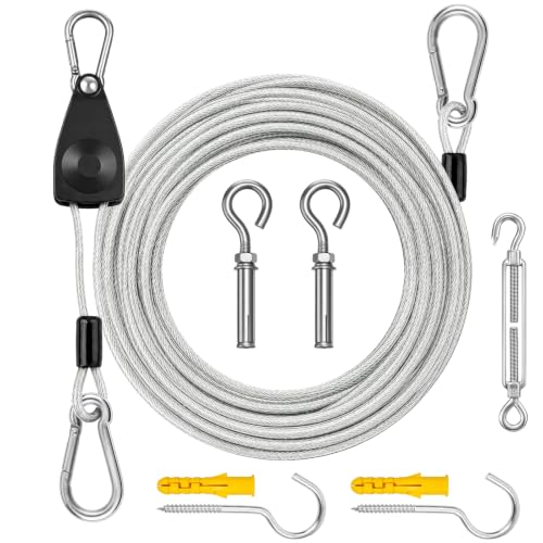40FT Outdoor Clothesline Wire Rope System, Adjustable Steel Laundry Line with Pulley & Turnbuckle, Heavy Duty Clothes Line for Camping, Travel & Backyard Drying (Clear) - color: Clear, size: 40FT