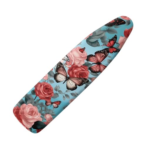 Butterfly Flower Ironing Board Cover with Padding Standard Size Padded Iron Board Cover with Elastic Edge Sleeve Ironing Board Easy to Install 15 x54 Thick Padding Decorative Cover - color: Butterfly Flower
