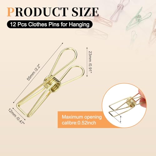uxcell 12Pcs Clothes Pins for Hanging, 2.2" Metal Clothing Clips Heavy Duty Laundry Spring Pegs, Clothesline Clip Paper Holder Sealer for Holding Clothes, Paper, Food Packages, Gold - color: Gold, size: 2.2"