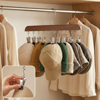Closet Organizer with 10 Clips, 2PCS Space Saving Hanging Closet Organizer, Space-Saving Hat Scarf Clothespins for Jeans Skirts Socks Leggings Wooden Pant Hangers with Clips(Wood) - color: 2pc-light Wood