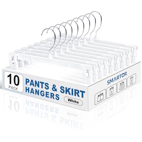 SMARTOR Skirt Hangers with Clips, 10 Pack White Pants Hangers - size: Pack of 10