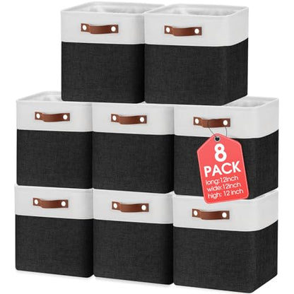 Uiifan 12 x 12 x 12 Inch 8 Pack Fabric Storage Baskets with Handles, Black - color: Black, size: 12 x 12 x 12 Inch
