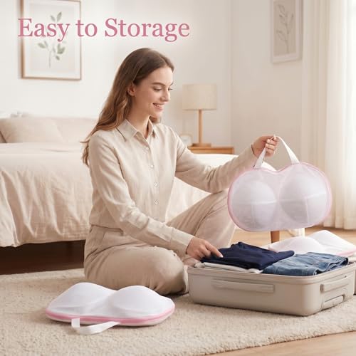 8 Pcs Bra Washing Bags, Lingerie Bag for Washing Brassiere, Pink, A-D Cups