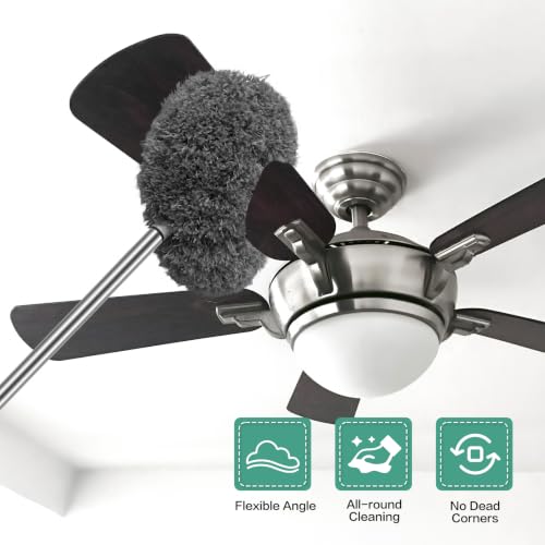 Ceiling Fan Cleaner Duster Reusable Microfiber Ceiling Fan Blade Cleaner Removable Duster with Extension Pole Adjusts 13 to 49.7 Inch for Cleaning Walls Bookshelves Furniture Door Window Top (Gray) - color: Gray