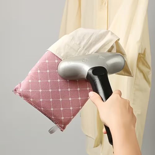 Portable Handheld Ironing Boards, Pink Plaid Compact Travel Ironing Pad with Anti-Slip Surface, Battery-Free Wrinkle Release Ironing Mat for Home Office Hotel Delicate Garments Travel Clothing Care