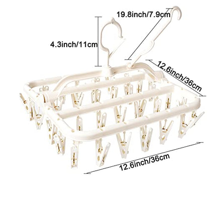 Foshine Foldable Clothes Drying Rack with 32 Drying Clips Wind-Proof Hook - color: White