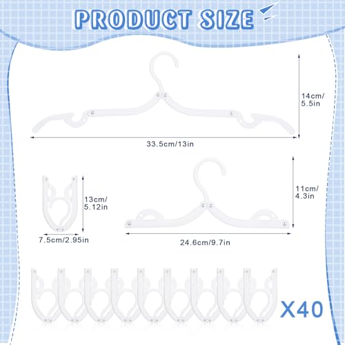 Sieral 40 Pcs Foldable Travel Hangers Plastic Portable Folding Clothes Hangers Cruise Ship Essentials for Travel Cruises Suitcase Dormitory School Hotel Women Laundry Coat Bag Drying (White) - color: White