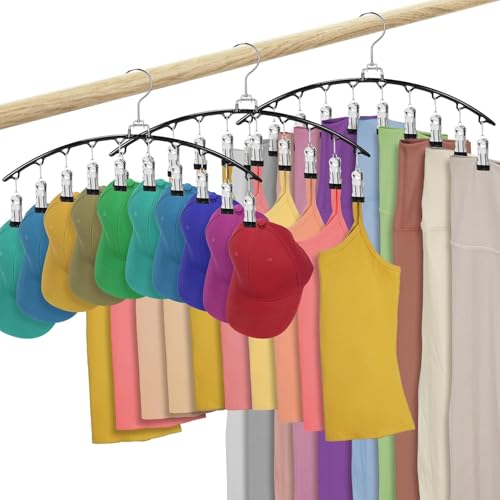 3 Pack Legging Organizer for Closet,Metal Yoga Pants Hanger with 10 Clips Hold 30 Leggings,Jeans,Hats,Bras,Shorts,Socks,Space Saving Hanging Closet Organizers and Storage,Black